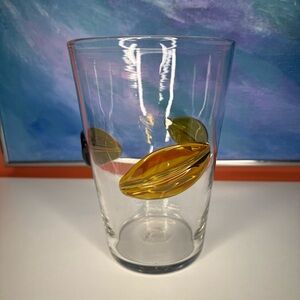 Vintage Blenko Clear Glass Vase with Applied Yellow Topaz Leaves 9519S 90s Art